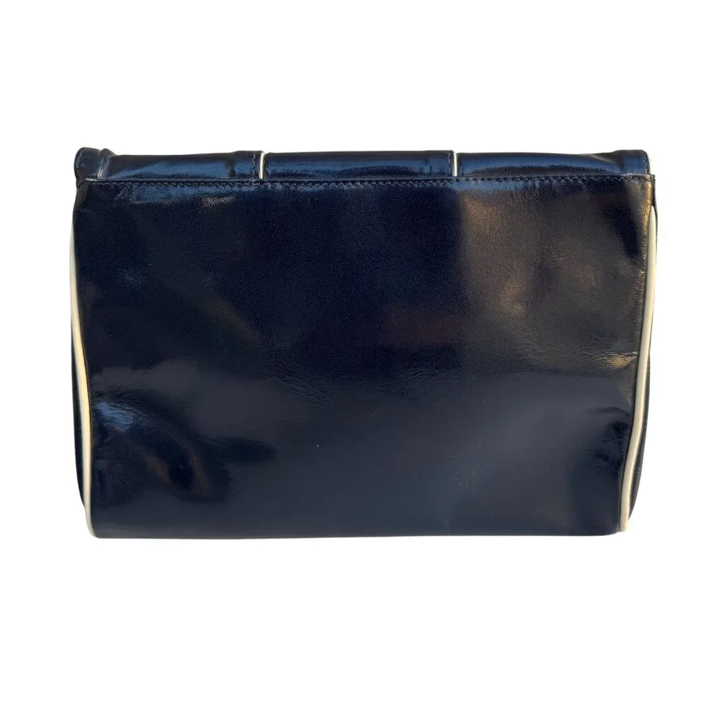 Bullocks Vintage 70s Patent Leather Clutch‎ Bag Made Italy Asymmetric Flap Navy